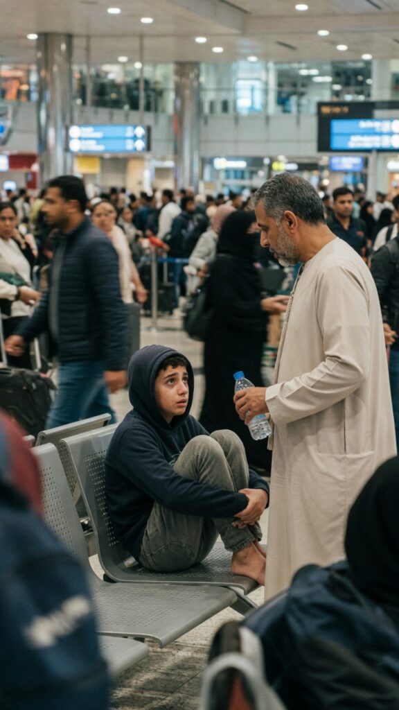 Ragazzo solo aeroporto Dubai