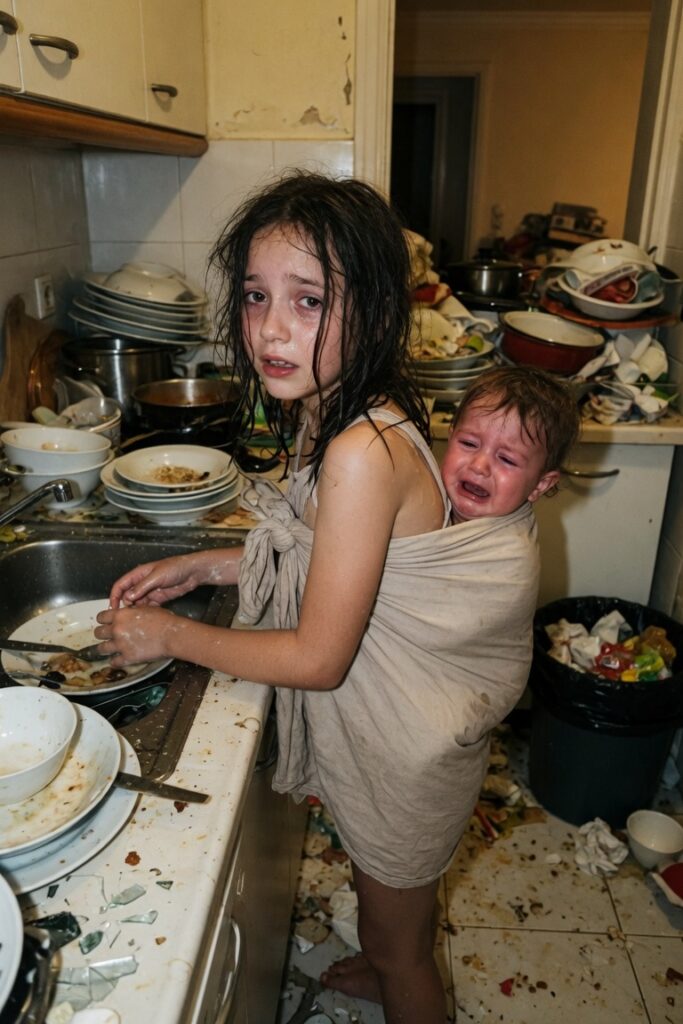 Bambina esausta con fratellino