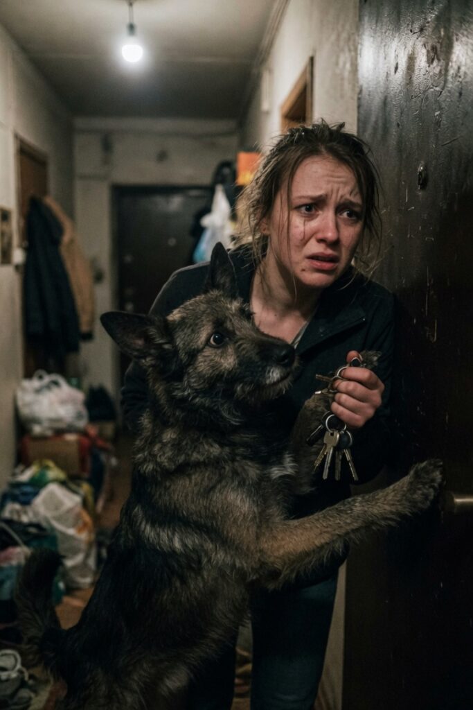 Cane blocca donna porta casa