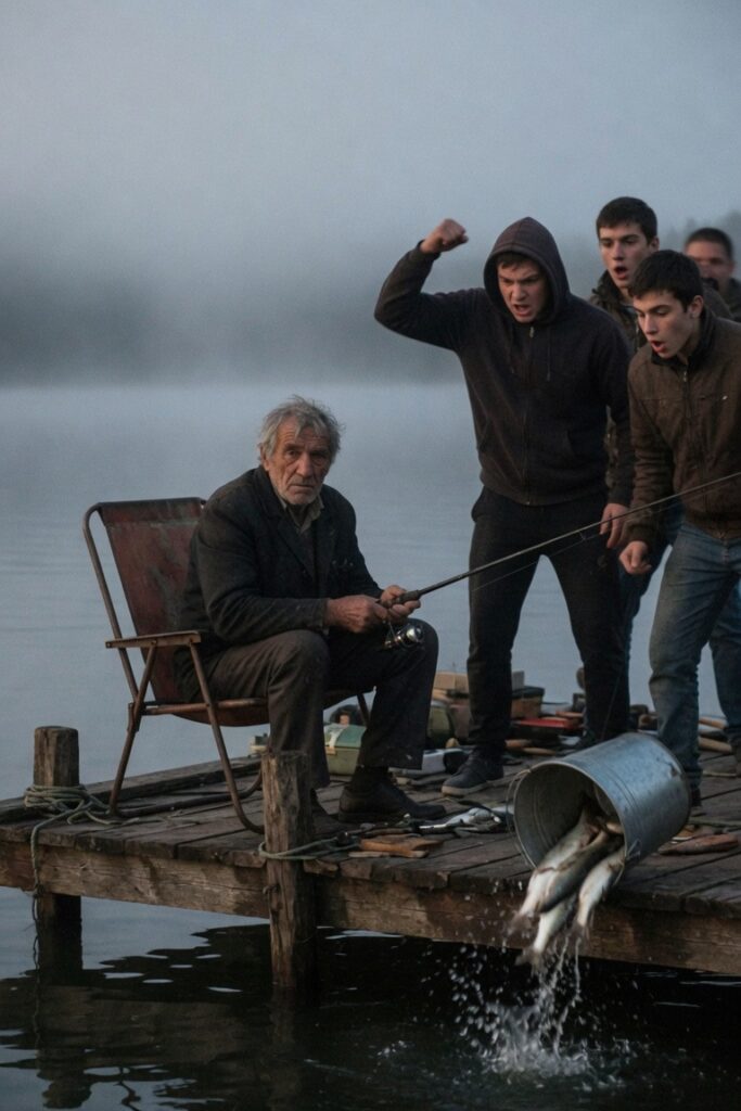 Anziano pescatore contro tre bulli