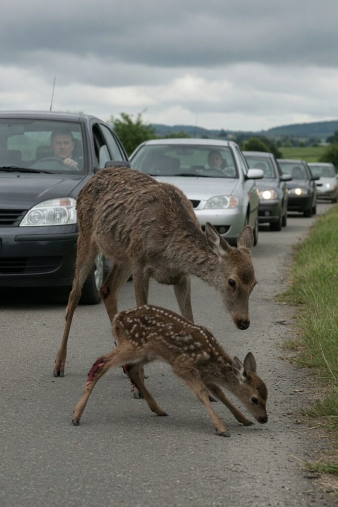 Madre cervo salva cerbiatto ferito