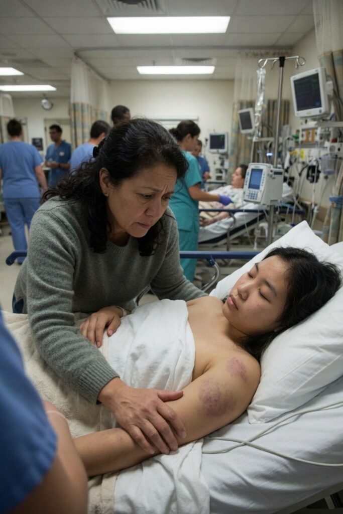Madre protegge figlia adottiva ferita