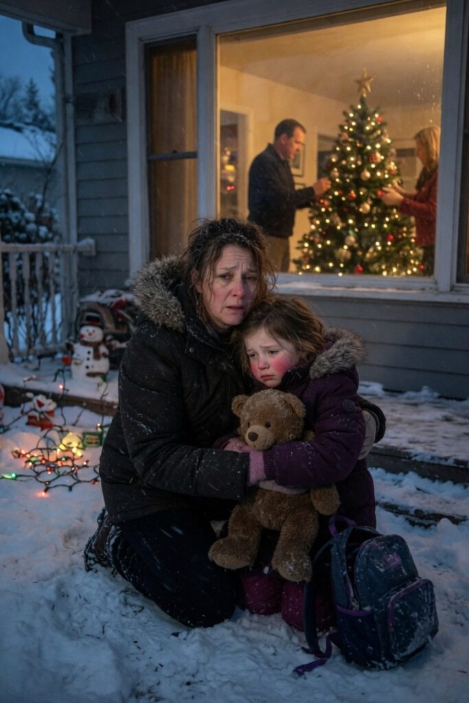 Madre consola figlia sulla neve