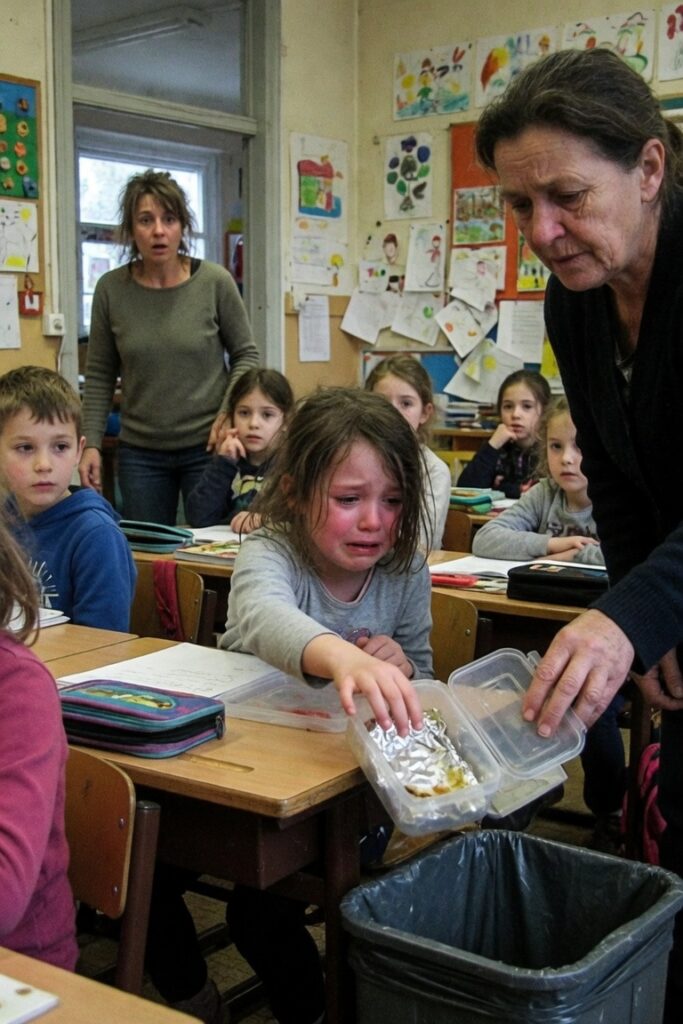 Bambina triste pranzo scuola umiliata