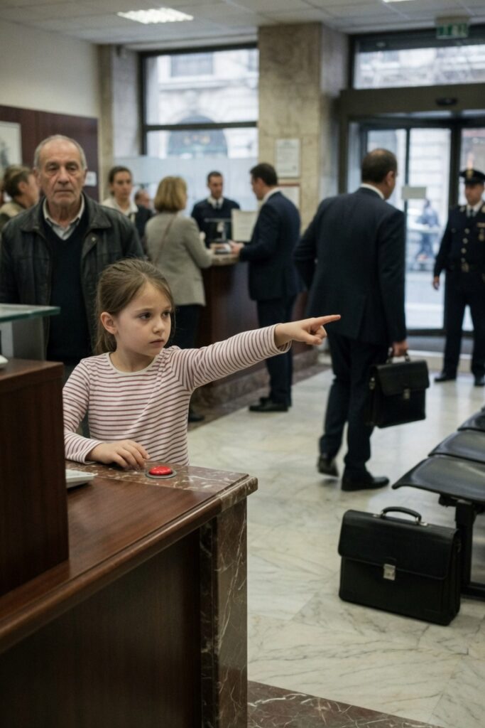 Bambina osserva valigette banca attentamente