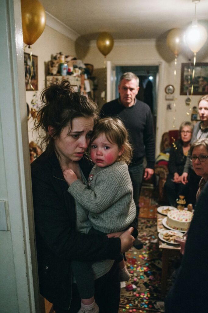 Madre protegge piccola figlia impaurita