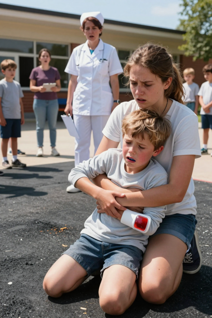 Bambino malato con braccialetto medico