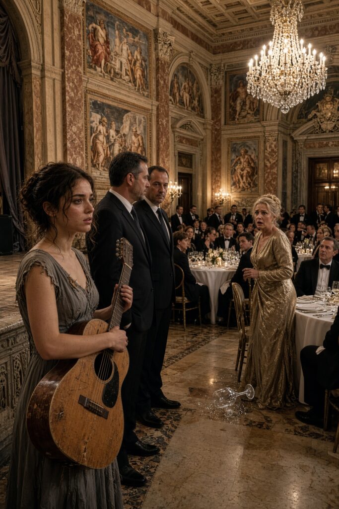 Una giovane con una vecchia chitarra fu cacciata dal gala, poi una melodia fece impallidire la donna più potente della sala