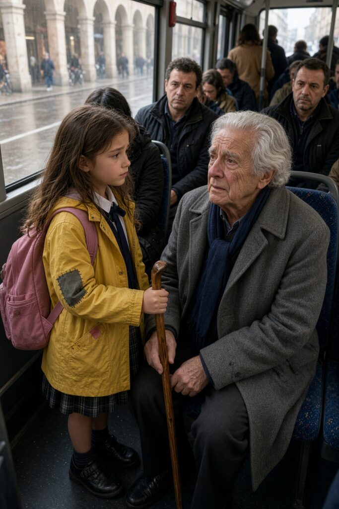 Una bambina di 7 anni cedette il posto a un anziano sull’autobus, senza sapere chi fosse: due uomini in nero osservavano ogni suo gesto