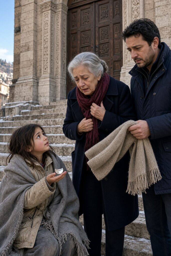 Una bambina affamata davanti alla chiesa mostrò una mezza luna d’argento: la nonna impallidì quando riconobbe il segreto nascosto per cinquant’anni