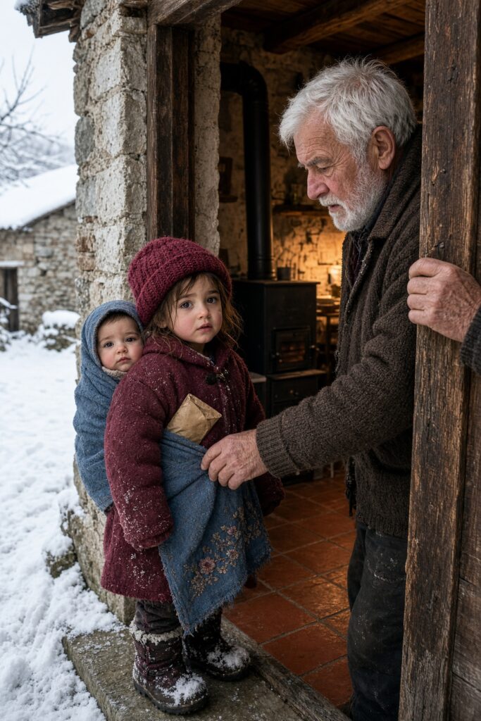 Sette famiglie chiusero la porta a una bambina di quattro anni nella neve, ma il vecchio dell’ultima fattoria riconobbe lo scialle del suo fratellino